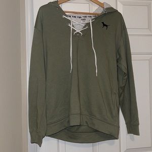 💜PINK sage green lace up hoodie with teddy hood